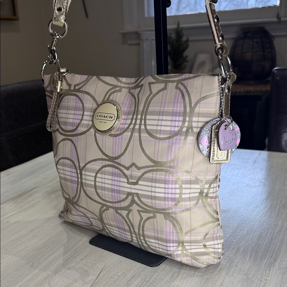 Coach Plaid Beige and Lavender Crossbody Bag